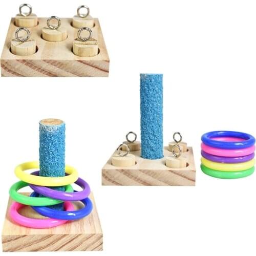 Birds Parrot Wooden Platform Pet Educational Gifts Plastic Rings Intelligence Training Chew Puzzle Toy Block