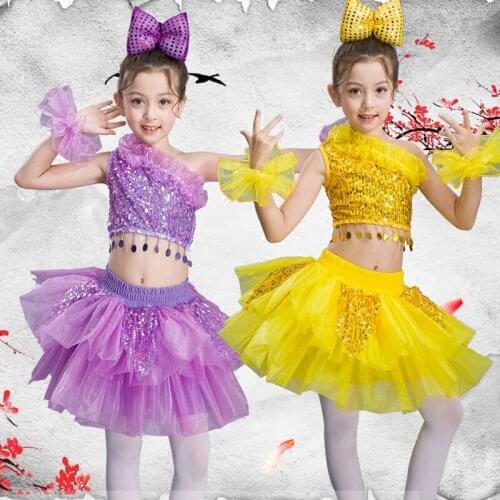 Childrens dance stage costume for girls modern kids jazz dance costumes sequin clothes for salsa contemporary dance costumes