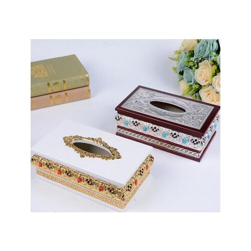 European luxurious wood tissue box with hollow design metal napkin holder tissue box cover paper napkin holderZJH040