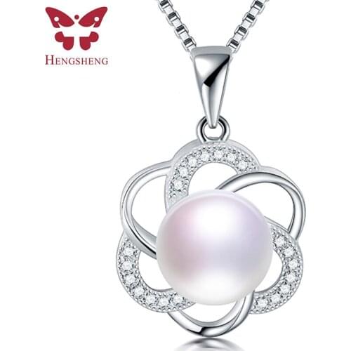 HENGSHENG High Quality Genuine Freshwater Cultured Pearl Delicate Pendant 925 Sterling Silver Flower Zircon Pendant Necklace