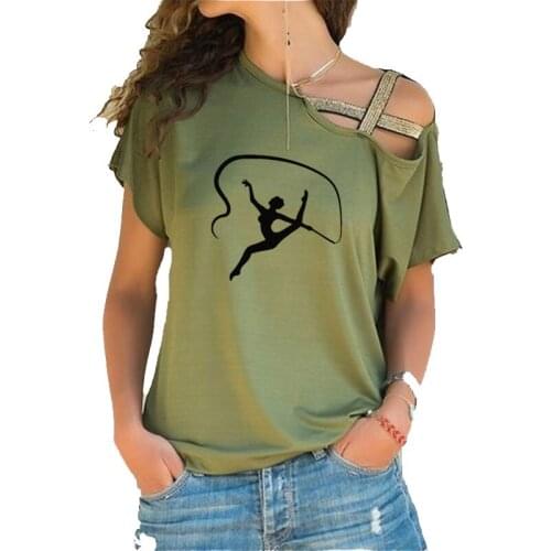 Interesting Gymnastics womens T Shirt Tee Top Rock Band Concert - Album Irregular Skew Cross Bandage Tops Tee