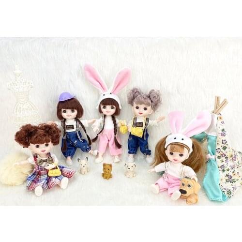 2PC 16CM BJD Dolls 13 Movable Joints Casual Fashion Princess Clothes Accessories Decoration Multicolor Hair Girl Gift Toy