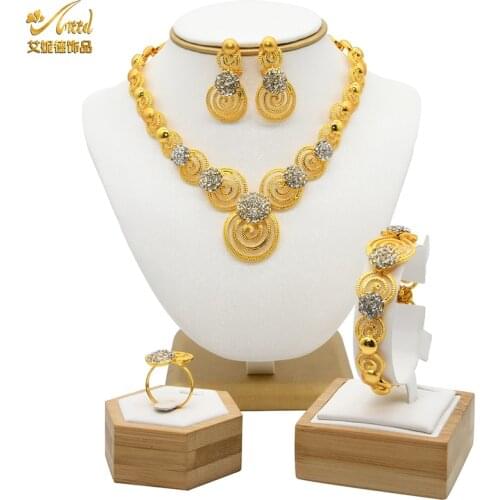 African Jewelery Set Indian Necklace Sets For Women Dubai Bridal Earrings Rings Bracelet Gold Plated Bridesmaid Gift Accessories