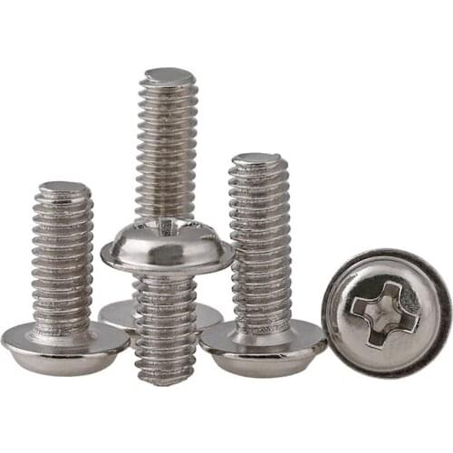 M2 M2.5 M3 M4 Carbon Steel Cross Recessed Round Head Screw With Washer Computer Screw Nickel Plated
