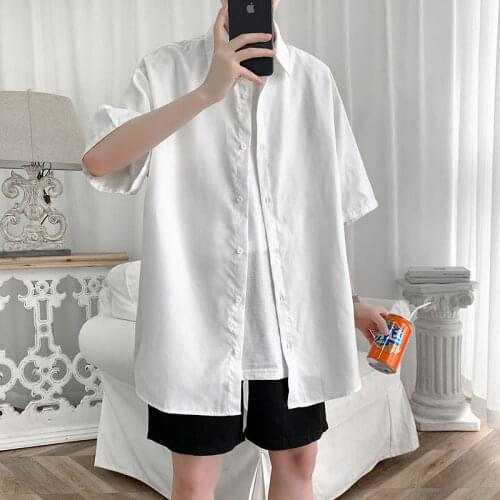 Summer Shirt Mens Fashion Dress Shirt Men Solid Color Business Casual Shirt Mens Streetwear Wild Loose Short Sleeve Shirt M-5XL