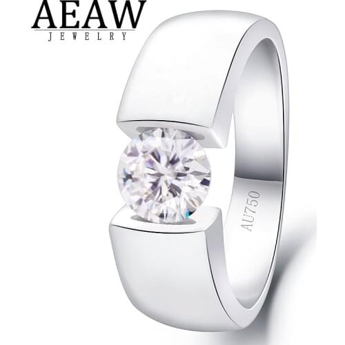 D Color Round Excellent Cutting VVS1 Moissanite 0.5CT 5.0MM Wedding Engagement Men Ring Solid 18k White Gold For Man Fine Ring