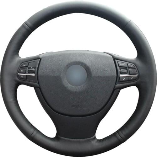 Non-slip Durable Black Natural Leather Car Steering Wheel Cover For Bmw F10 523li 525li 2009 730li 740li 750li