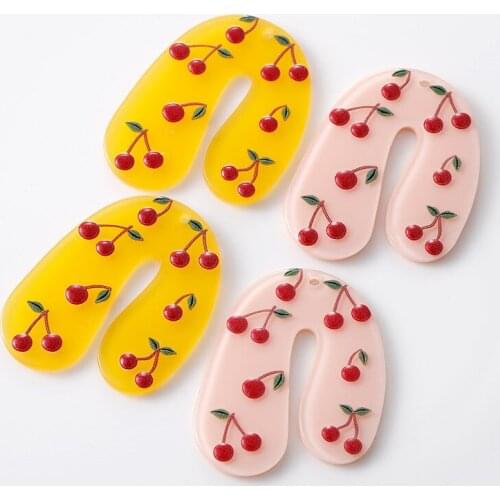 New 30pcs/lot Relief effect cherry pattern print geometry letter U shape acrylic beads diy jewelry earring/garment accessory