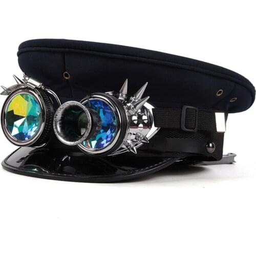 Handmade Steampunk Glasses Military Hat Women Captain Sergeant Hat Performance Halloween Festival Part Hat