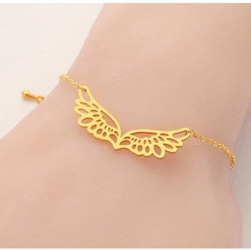 Chandler Stainless Steel Angel Wings Bracelets Double Wings Filigree Wings Charm Slim Chain Hand Arm Unique jewelry Beach Anklet