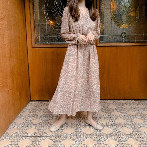 S XL Plus Size New Spring Dress Girls Boho Chiffon Female Vintage Dress Purple Print Long Sleeve Women Dresses Robe Vestido