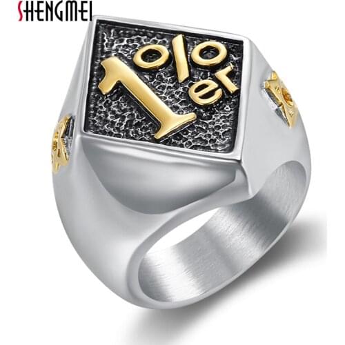 Shengmei Newest Golden Silver Color 1%er Men Rings Stainless Steel Gothic Handsome Party Mens Jewelry