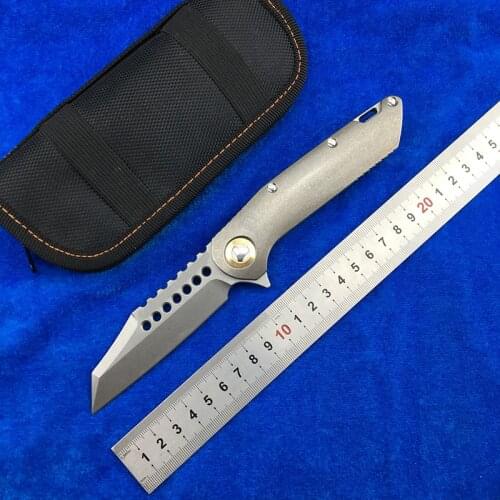 LEMIFSHE MT02 Warhound Flipper Folding Knife D2 blade TC4 Titanium handle Camping Hunting Outdoor survival Knives EDC Tools
