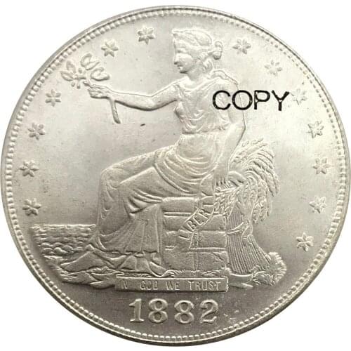 United States of America 1882 Seated Liberty 1 One Dollar Trade Dollars Cupronickel Silver Plated Copy Coins