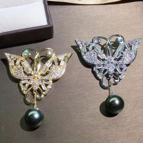 Wow! l black sea shell round and butterfly zircon brooch wholesale beads nature christmas gift