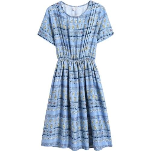 Latest summer fashion short sleeve cotton vintage dress digital floral print dress