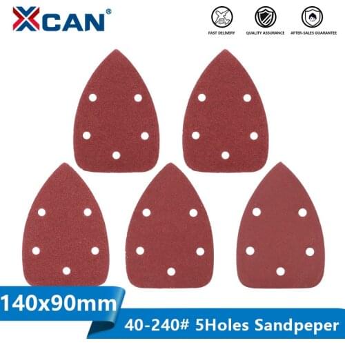 XCAN Sandpaper Triangle 5 Holes Sanding Paper 10pcs 140x90mm Grit 40-240 Sanding Disc for Polishing Abrasive Tools