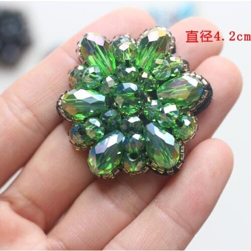 Green flower beaded patches embroidered fabric sew on patch parche patches for clothes parches para bordados para roupa