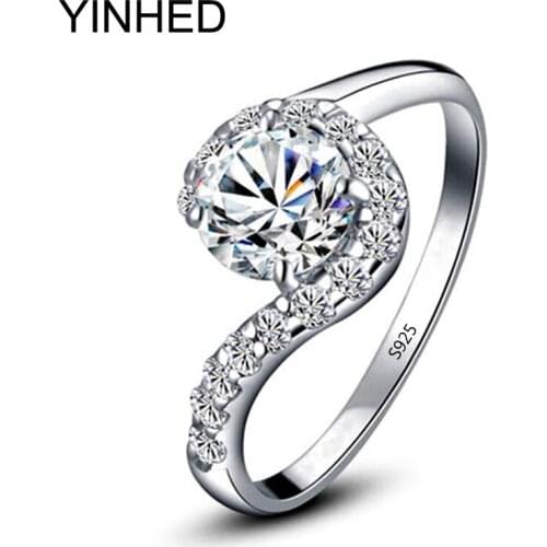 YINHED Brand 925 Sterling Silver Engagement Ring Jewelry Round Cut 2ct CZ Diamant Wedding Rings for Women Size 5 6 7 8 9 ZRS29