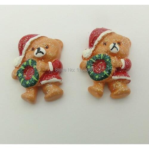 1pcs/lot resin flat back black glitter Christmas bear 27mm Scrapbook Embellishment DIY Phone Decoration C112-8