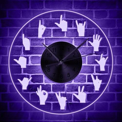 12" Hand Showing Symbols Acrylic Decorative Wall Clock Time Clock Finger Signs Home Decor Round Wall Art Watch Timepiece