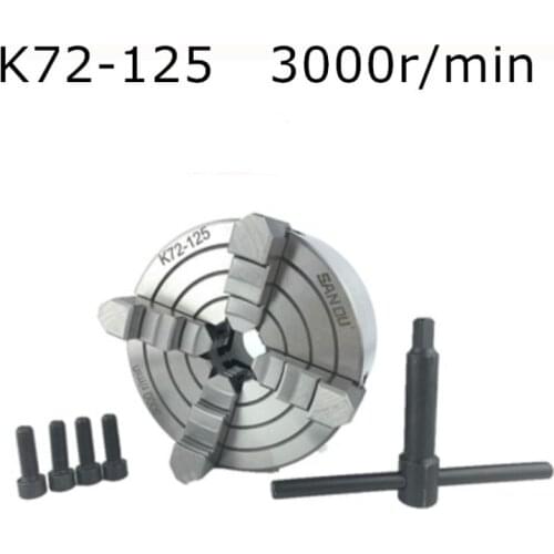 125mm 4 Jaw 5" Lathe Chuck Independent & Reversible Jaw SANOU K72-125 for CNC Drilling Milling woodworking