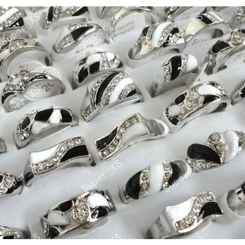150pcs wholesale lots jewelry ring new nice enamel & rhinestone alloy silver plated Rings free shipping BL095