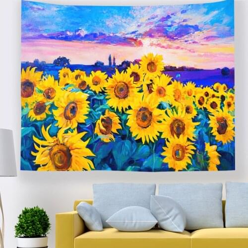 2021 Hawkalice Hippie Retro Oil Painting Sunflowers Tapestry Wall Hanging Tapestry Blanket Decor Home Bedroom Living Room