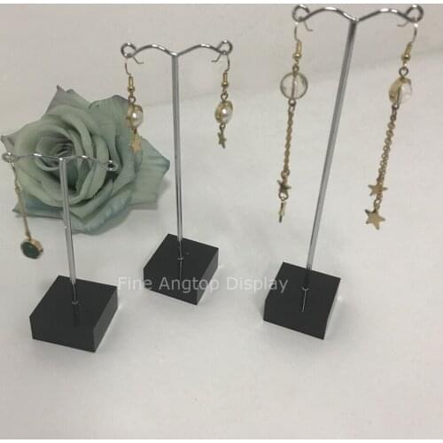 3 Pieces Acrylic Earring Display T Stand for Stud Hoop Earrings Black Square Base