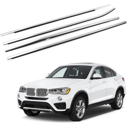 4Pcs/Set Chrome Car Door Window Seal Belt Weatherstrip Molding Trims Rubber For BMW X4 G02 F26 2014 2015 2016 2017 2018