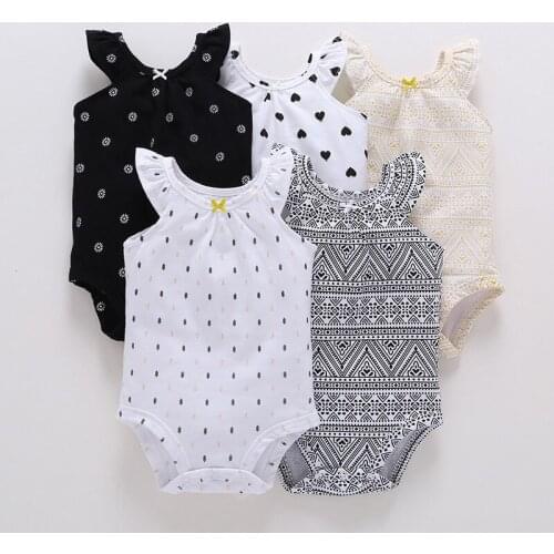 5pcs Baby Summer Clothing New Born Boys Girls Cartoon Cotton Fashion Body Suit Short Sleeve Princess Girls Lace Jumpsuit Roupa