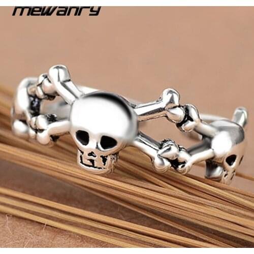Mewanry 925 Sterling Silver Skull Cartoon Character Rings Fashion Vintage Punk Hiphop Rock Holiday Party Jewelry Birthday Gifts