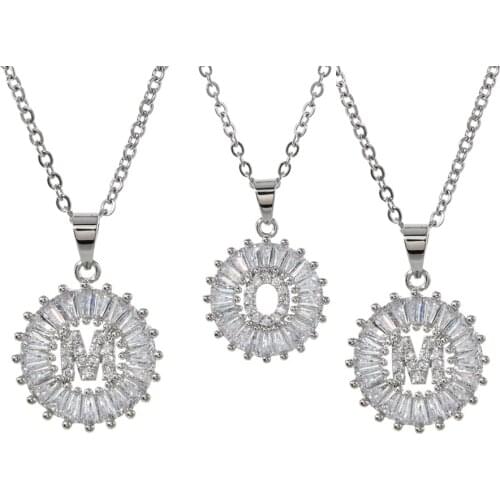 A-Z set Silver color Charm Pendant Necklace micro pave zirconia Initial 26 Letter Necklaces Couple Name Necklace Collares Gift