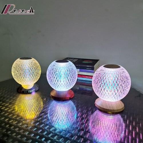 Acrylic crystal ball rechargeable table lamp round atmosphere night light bar living room bedroom bedside three color LED lamps
