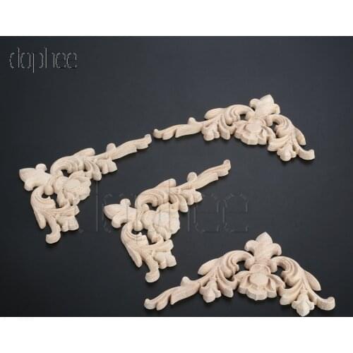 Dophee 2 Pair left+right Vintage Unpainted Wood Carved Corner Applique Furniture Home Door Decor DIY 3 sizes