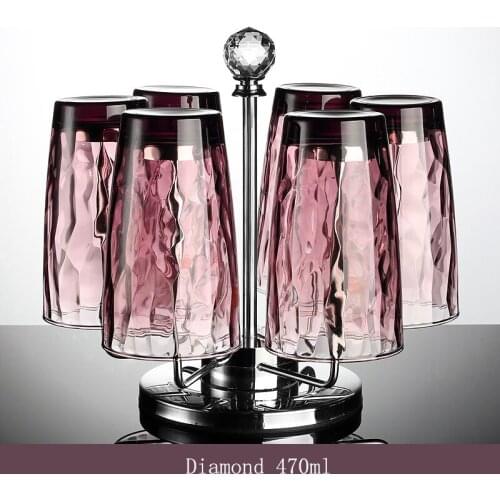 Europe Diamond lead-free Glass cup 7 Piece Set 470ml Beer mug Color cups Household office water cup Drink cup