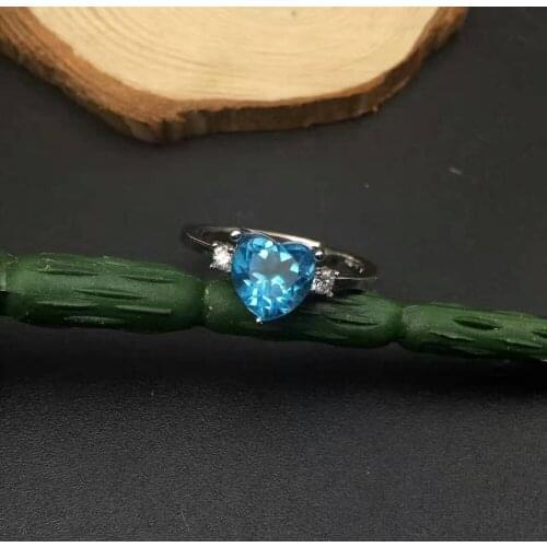 Natural blue topaz gem Ring Natural gemstone Ring 925 sterling silver trendy simple Romantic heart women party gift Jewelry