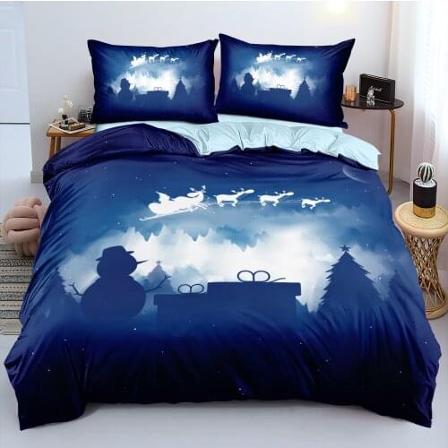 Christmas Duvet Cover and Pillowcase(s) Blue King/Queen Quilt Covers Set 3D Bedding Sets 3-Piece Linens Bed Textiles easy-care