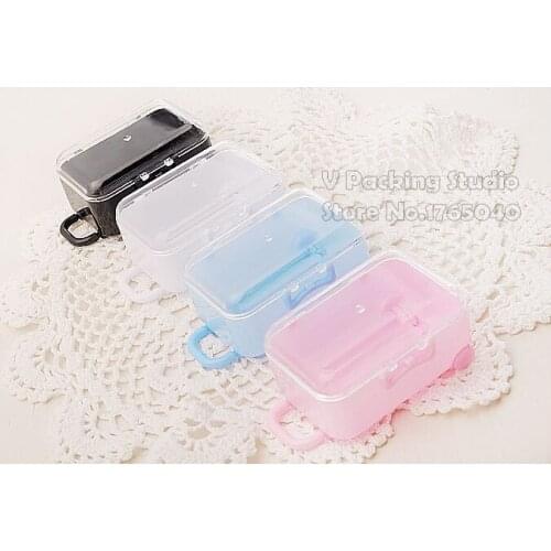 Creative Square Colorful Plastic Chocolate Sweet Favor Box Mini Trolley Case Shape Small Objects Storage Jar Containe100pcs/lot