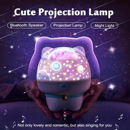 Creative LED Table Lamp USB Projector Star Night Lights BT Speaker Desktop Decorate Touch Light for Kids Bedroom Christmas Gifts