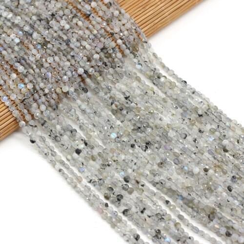 Small Beaded Natural Semi-Precious Stones Oblate Faceted Black Spar Beads For Jewelry Making Charm Bracelet Accessories Gift 4mm