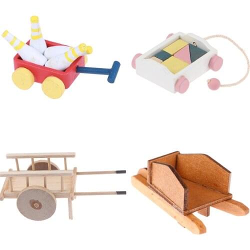 1:12 Mini Cute Dollhouse Miniature Wooden Simulation Pulling Cart Handcart Model Accessories Toys