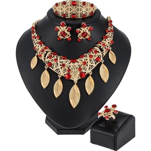 Fashion African Beads Jewelry Set Nigeria Women Water Dorp Shaped Necklace Earrings Jewelry Sets Dubai Gold Color Jewelry Set