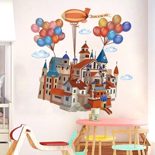 Cartoon Balloon Castle 3D Wall Stickers Children Bedroom Wall Decor Kids Room Decoration Nursery Poster Self-adhesive Wallpaper
