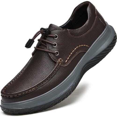 Men casual shoes Spring Summer Mens Breathable Soft-Soled Genuine Leather Shoes male lace-up Flats Fashion business Shoes