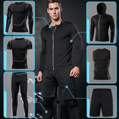 Mens Tight Sportswear Suit Gym Compression Training Sports Clothing Set Workout Running Athletics Fitness Jogging Tracksuit