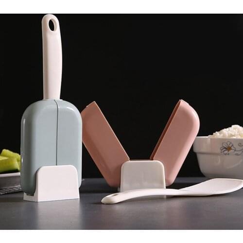 Portable Rice Spoon Holder Stand Tool Kitchen Suction Cooker Scoop Rack Handy Automatic Open Close Dust Cover Spoon Storage Rack
