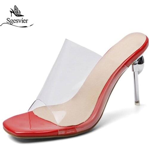 Sgesvier 2020 new arrive sandals women thin high heels party wedding shoes sexy transparent crystal summer sandals big size 48