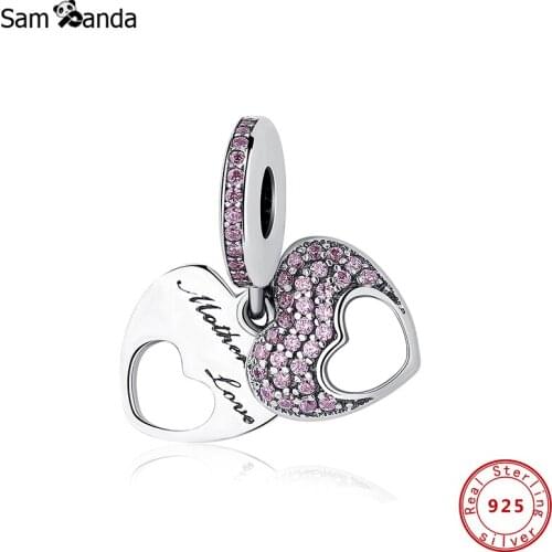 100% Original CZ 925 Sterling Silver Beads Heart & Mum Charms For Jewelry Fit Bracelet Necklace DIY Women Mother Love
