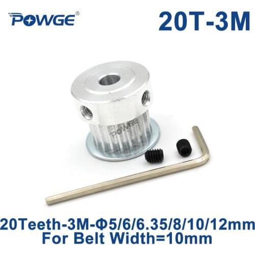 POWGE 20 Teeth 3M Synchronous Pulley Bore 5/6/6.35/8/10/12mm for Width 10mm HTD 3M Timing belt HTD3M pulley gear 20Teeth 20T